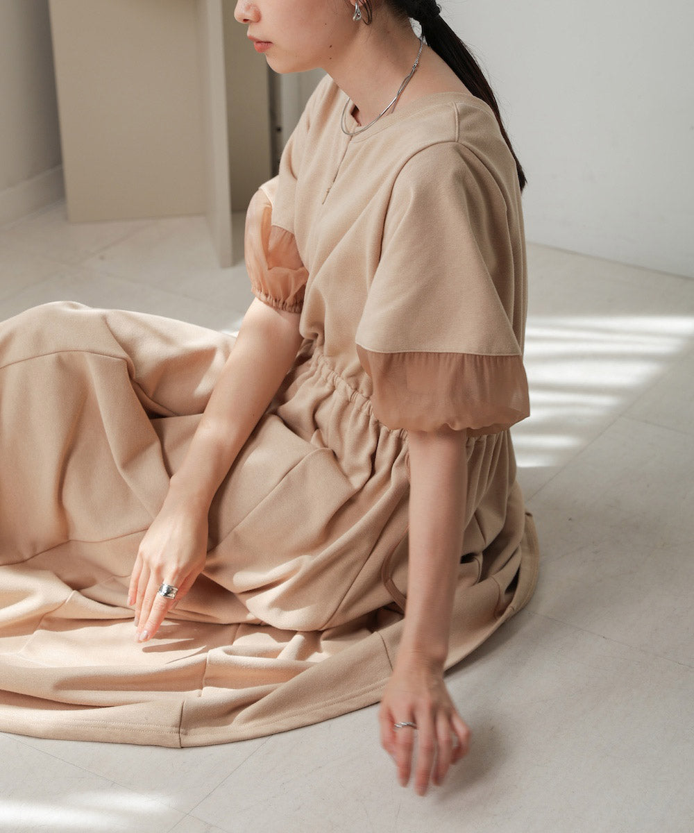 2way sleeve organdy flare onepiece