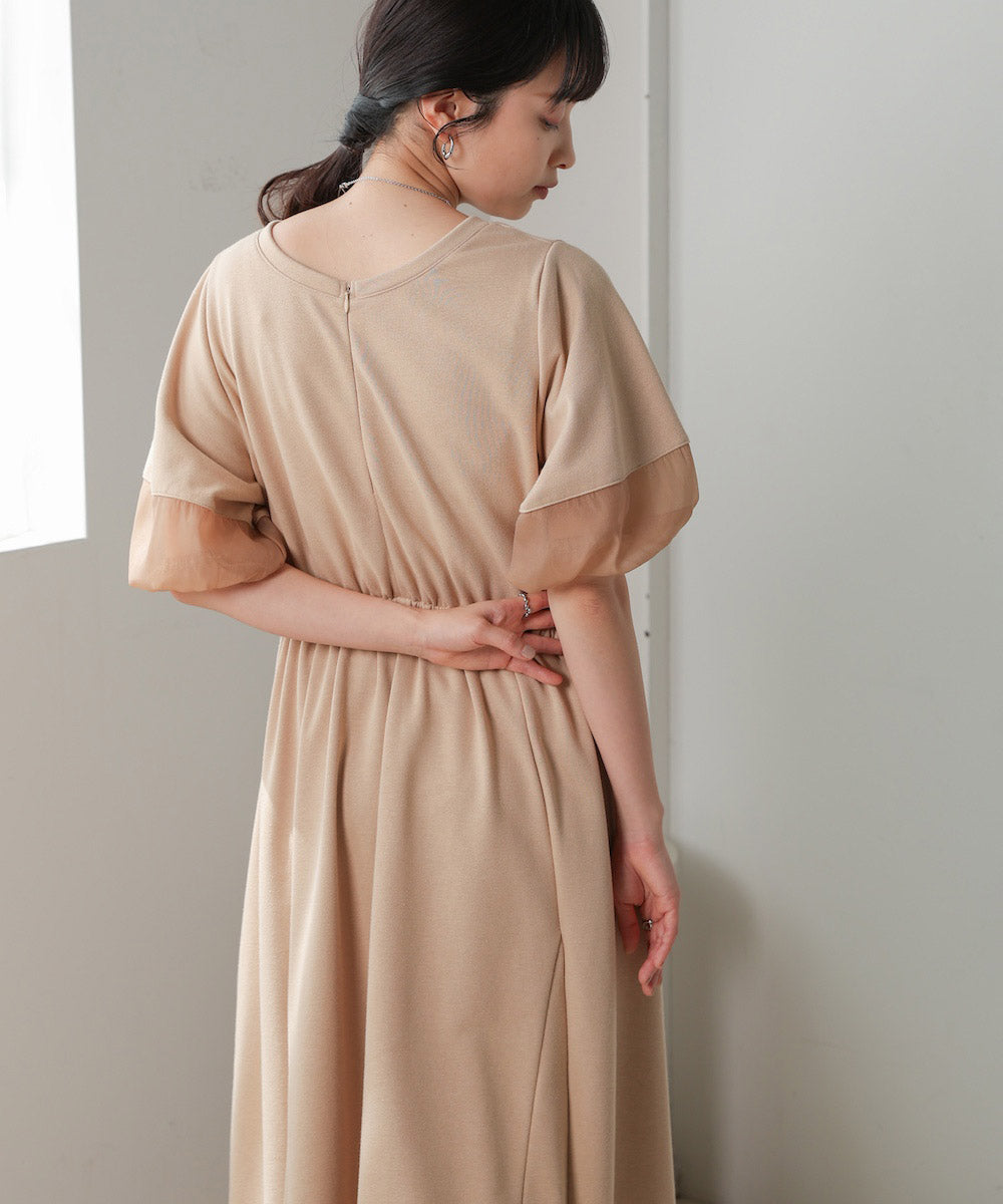 2way sleeve organdy flare onepiece