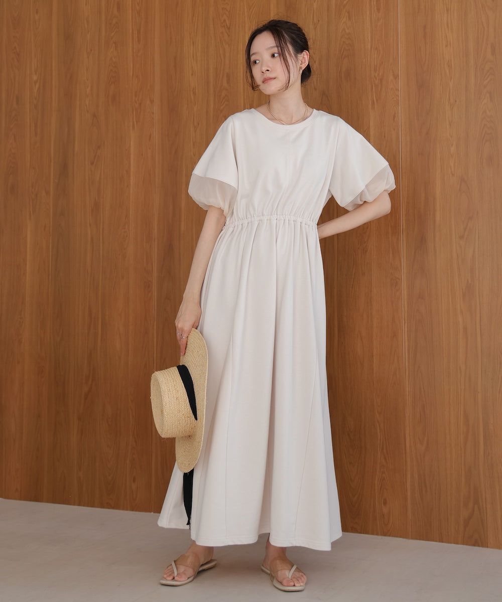 2way sleeve organdy flare onepiece