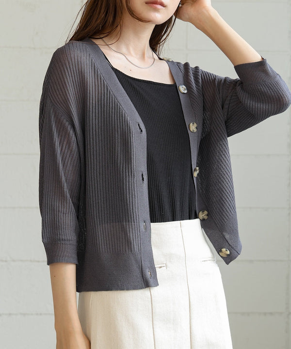 sheer rib knit cardigan