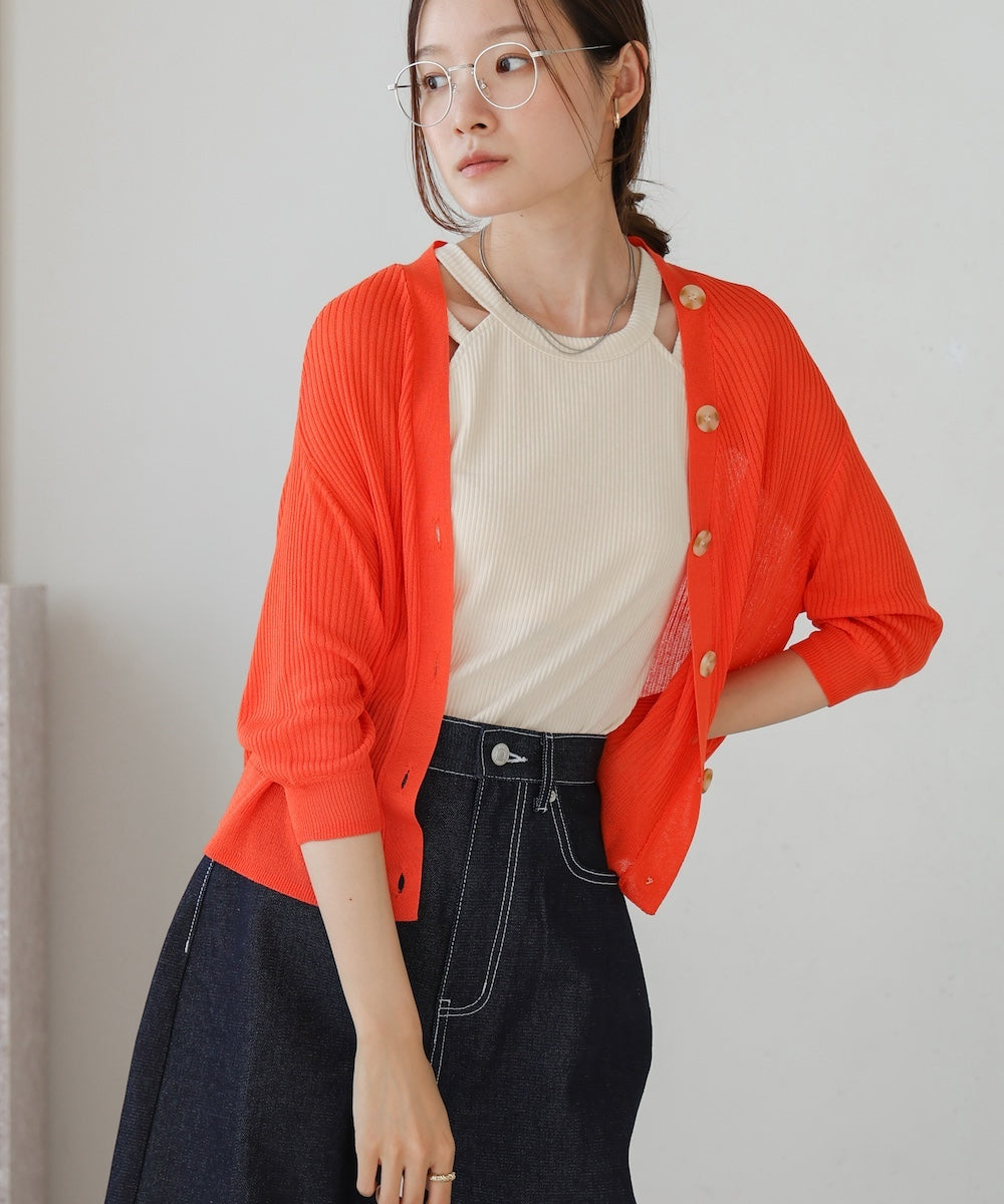 sheer rib knit cardigan