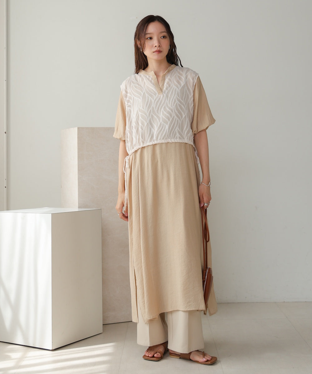 【S・Mサイズ展開】レイヤード風サイドスリットワンピース