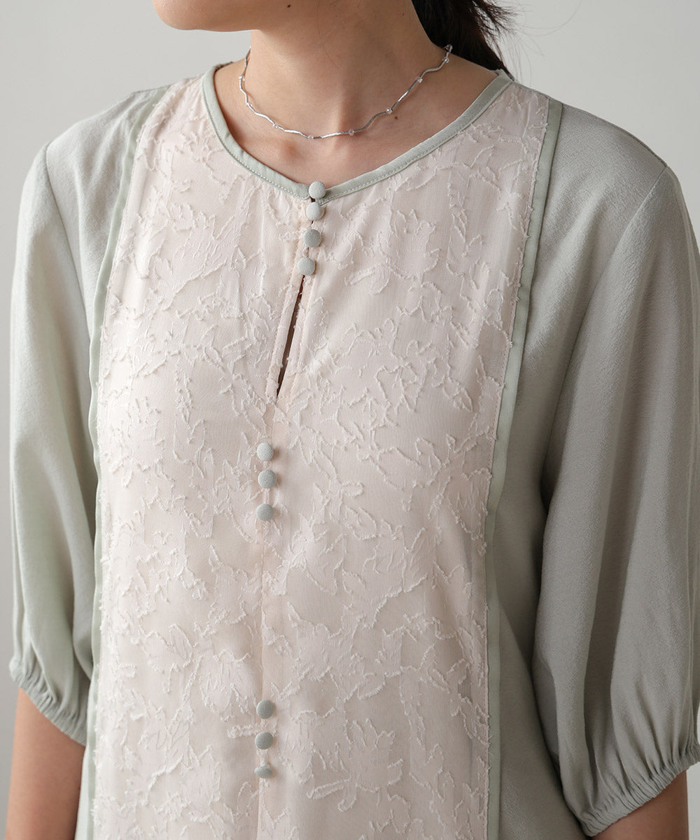 HALF SLEEVE JACQUARD SWITCHING ONEPIECE