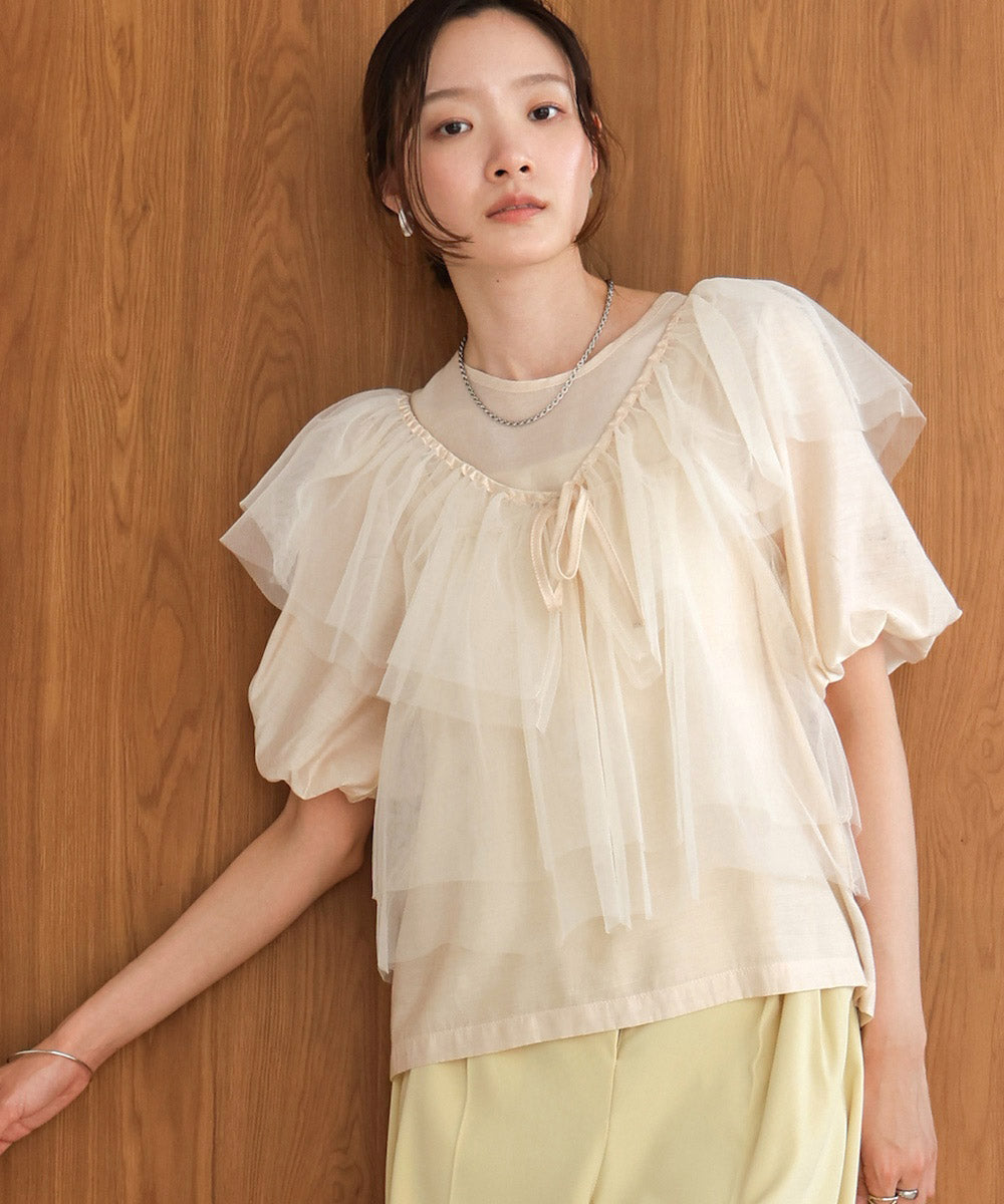 tulle bustier + volume sleeve blouse set