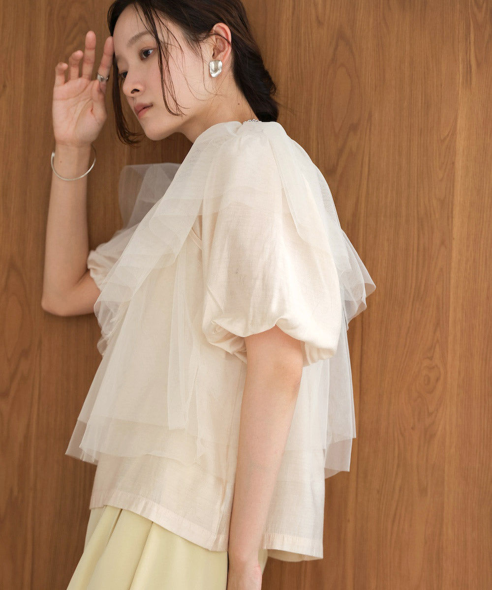 tulle bustier + volume sleeve blouse set