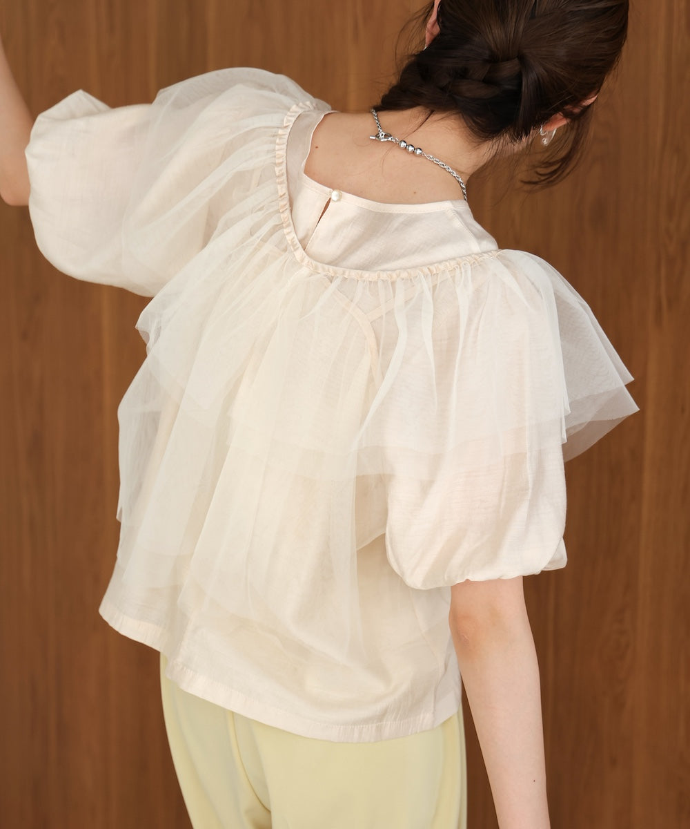 tulle bustier + volume sleeve blouse set