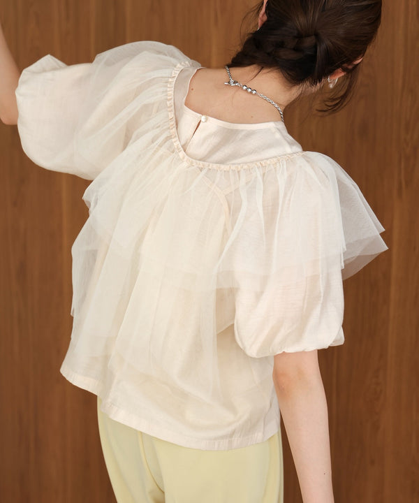 tulle bustier + volume sleeve blouse set