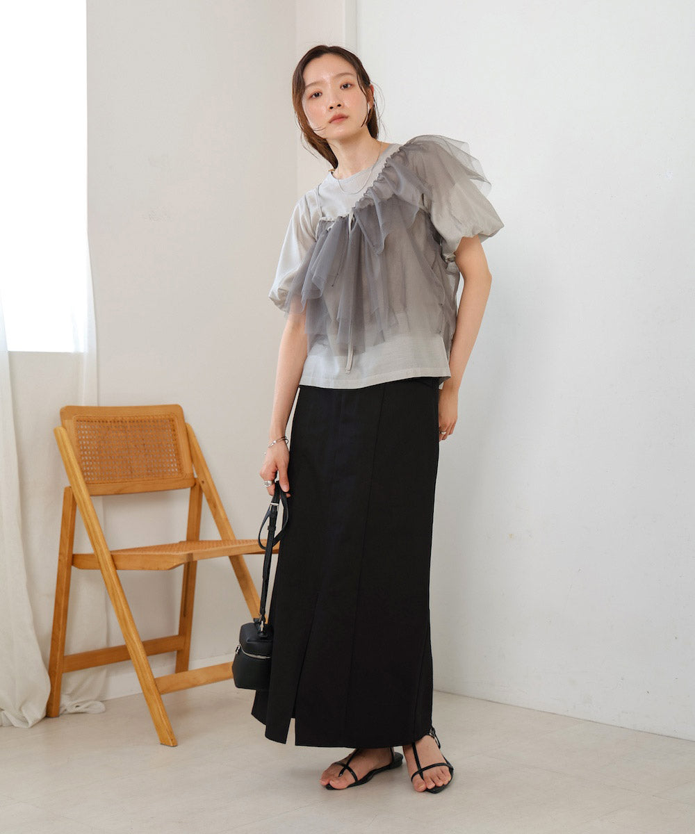 tulle bustier + volume sleeve blouse set