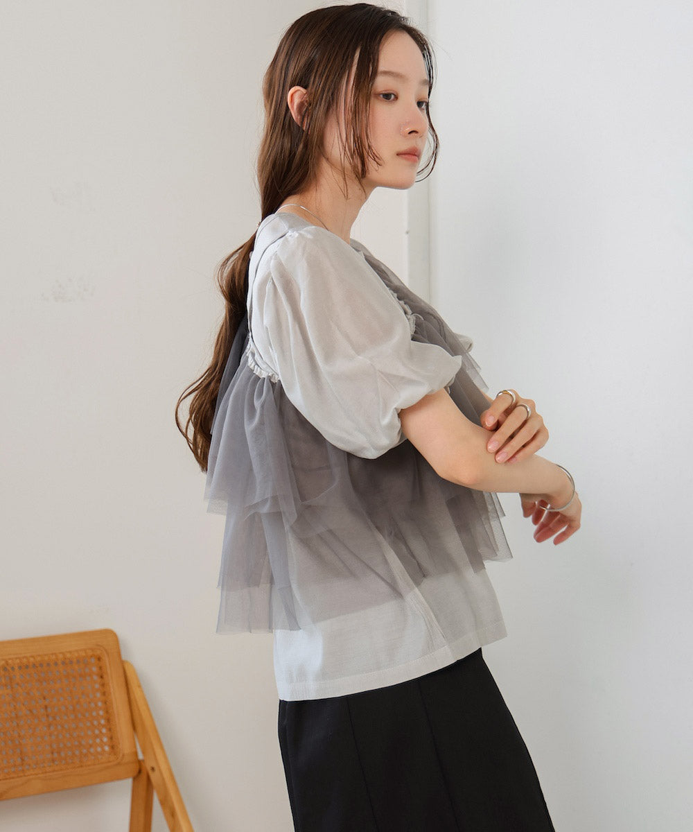 tulle bustier + volume sleeve blouse set