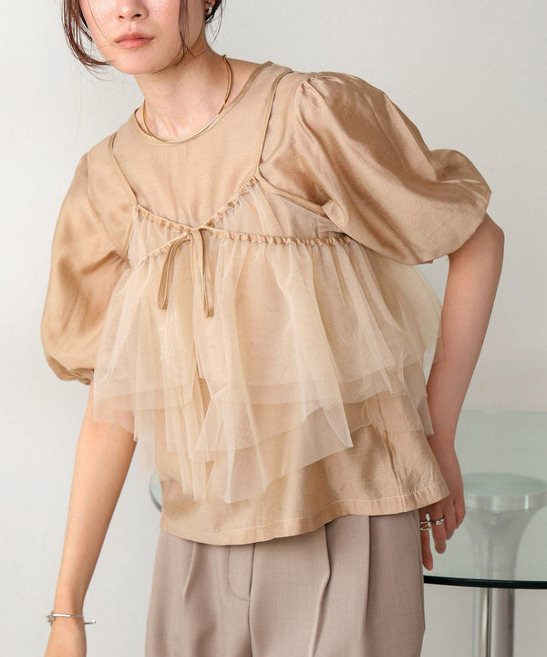tulle bustier + volume sleeve blouse set