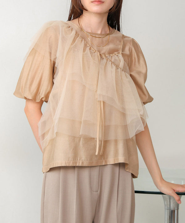 tulle bustier + volume sleeve blouse set