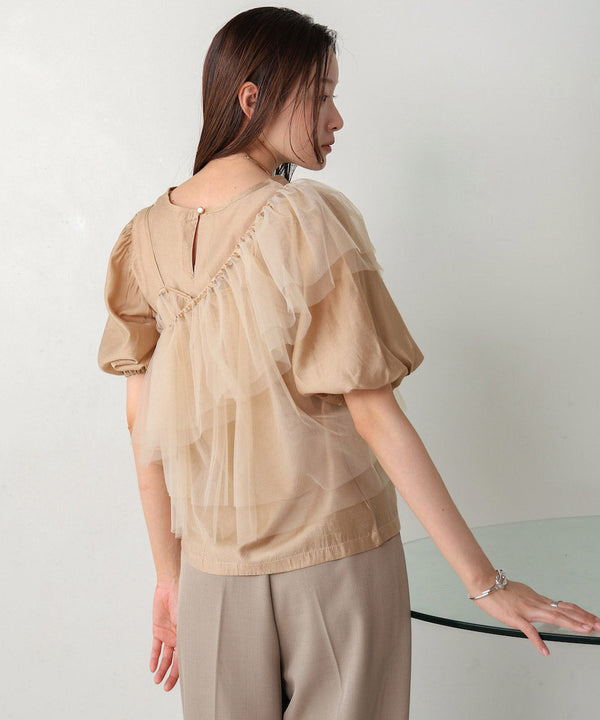 tulle bustier + volume sleeve blouse set