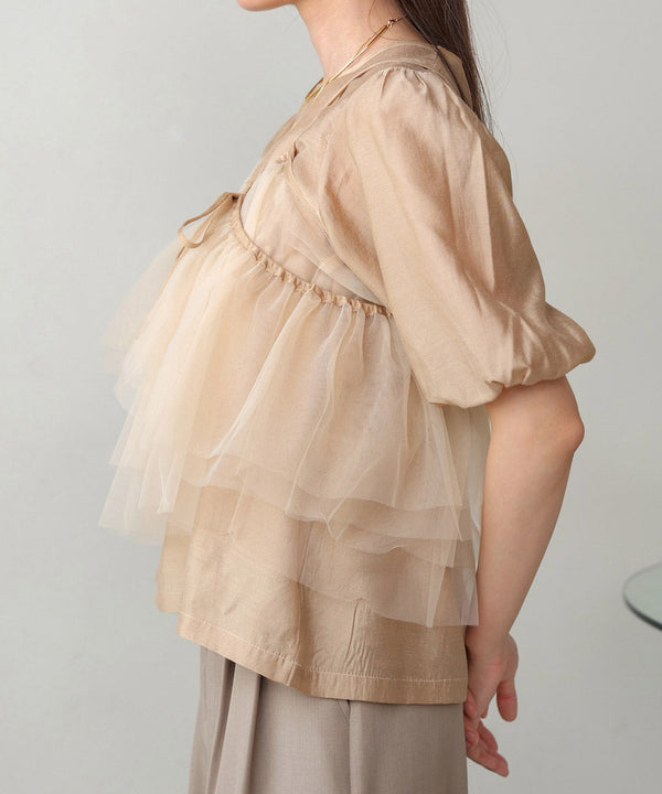 tulle bustier + volume sleeve blouse set