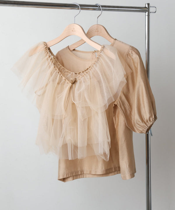 tulle bustier + volume sleeve blouse set