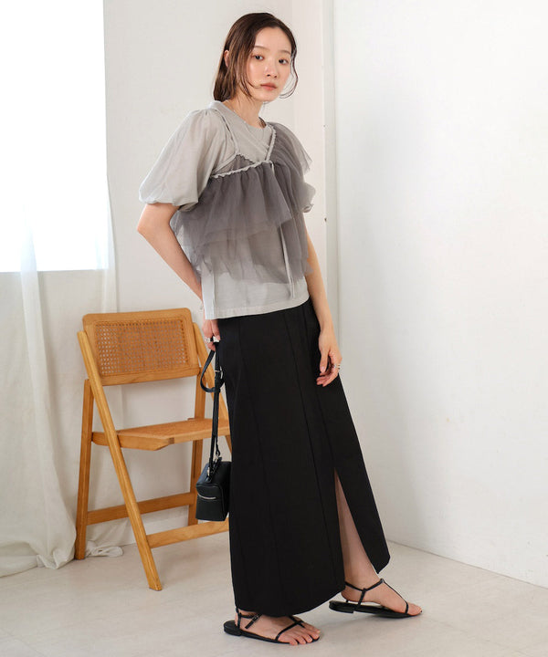 tulle bustier + volume sleeve blouse set