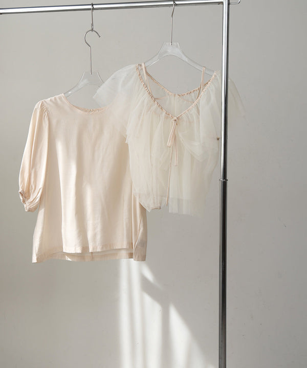 tulle bustier + volume sleeve blouse set