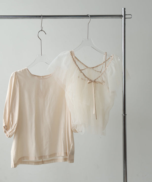 tulle bustier + volume sleeve blouse set