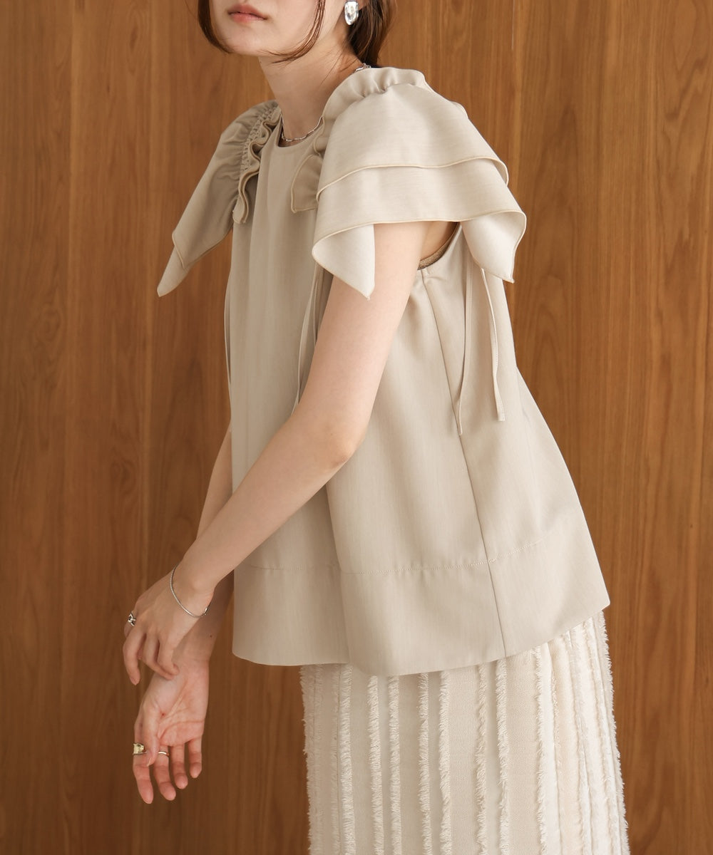 denim-like gathered blouse