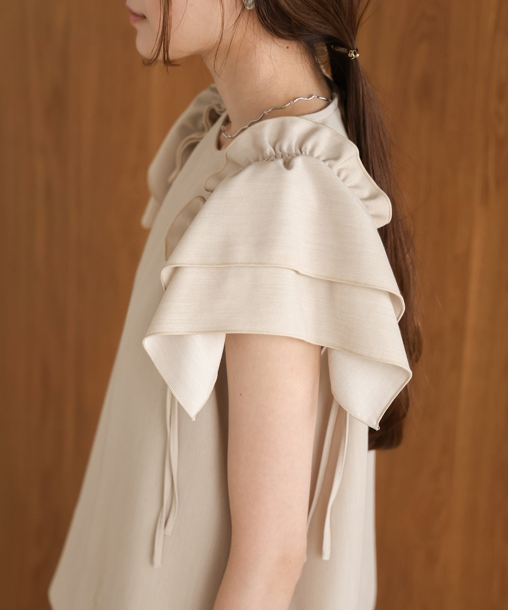 denim-like gathered blouse