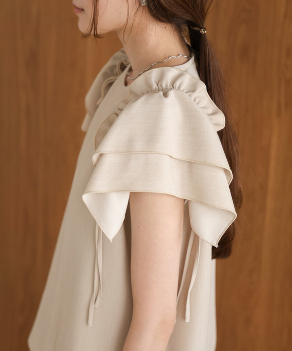 denim-like gathered blouse