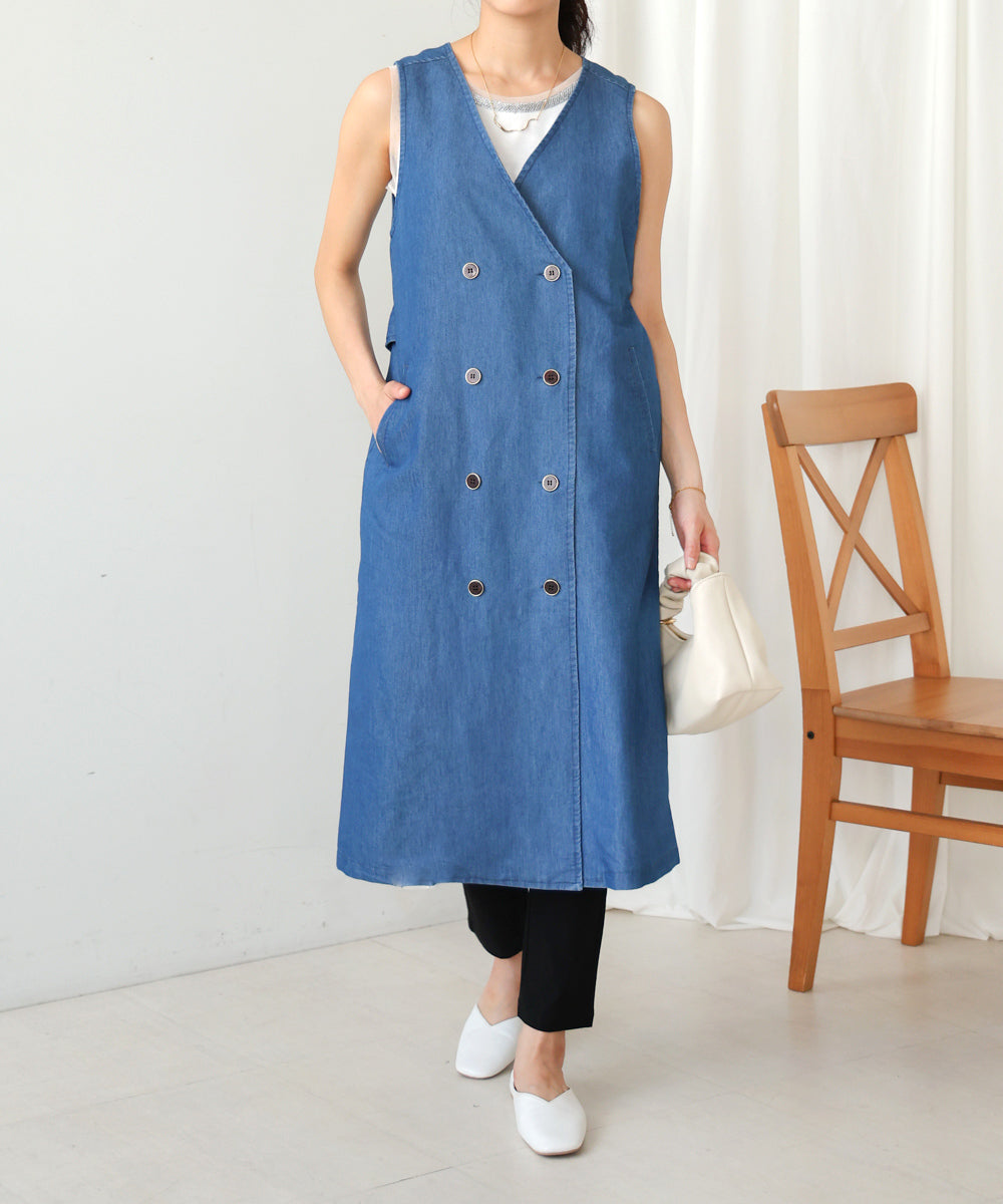 ロングデニムジレ