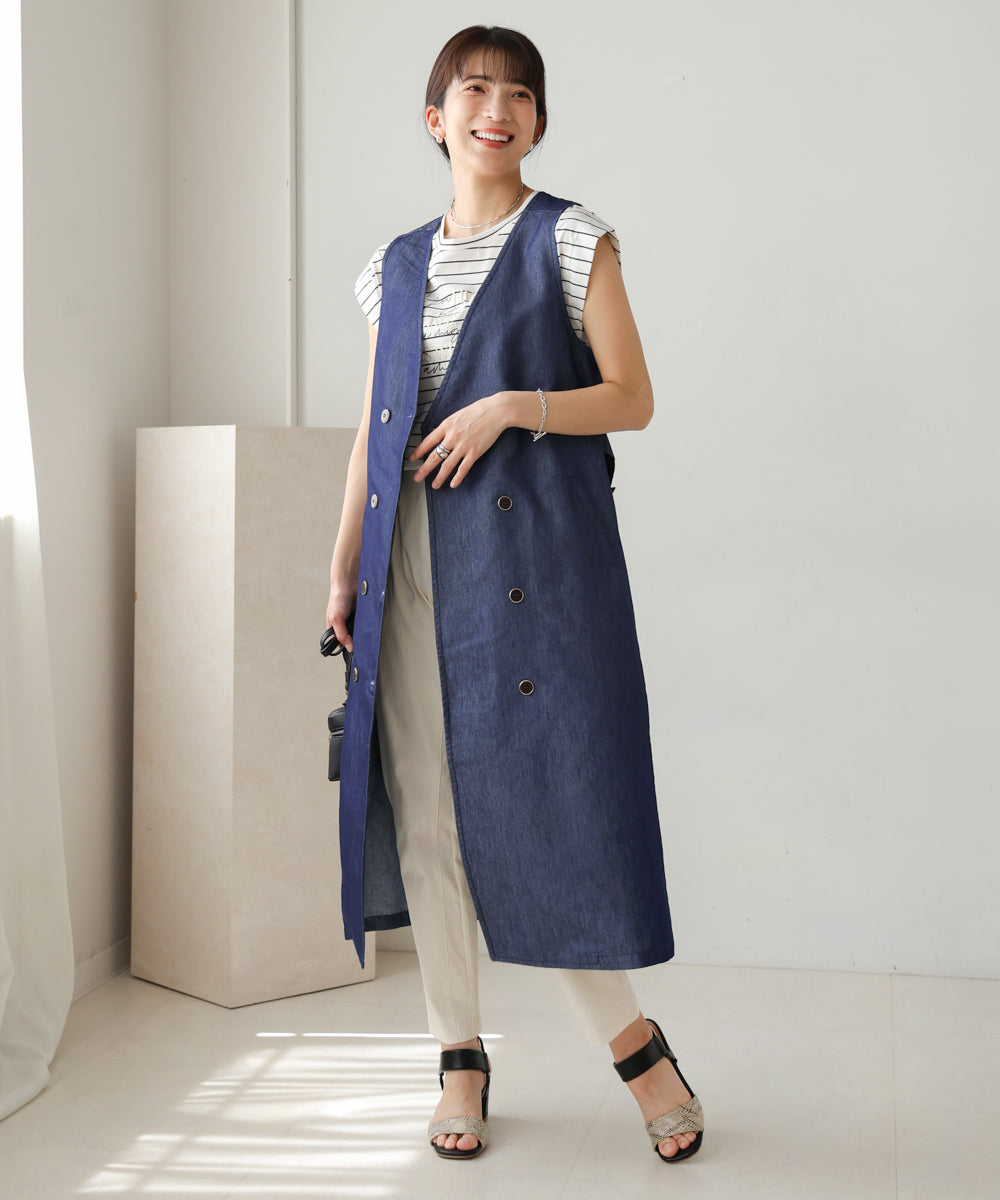 ロングデニムジレ