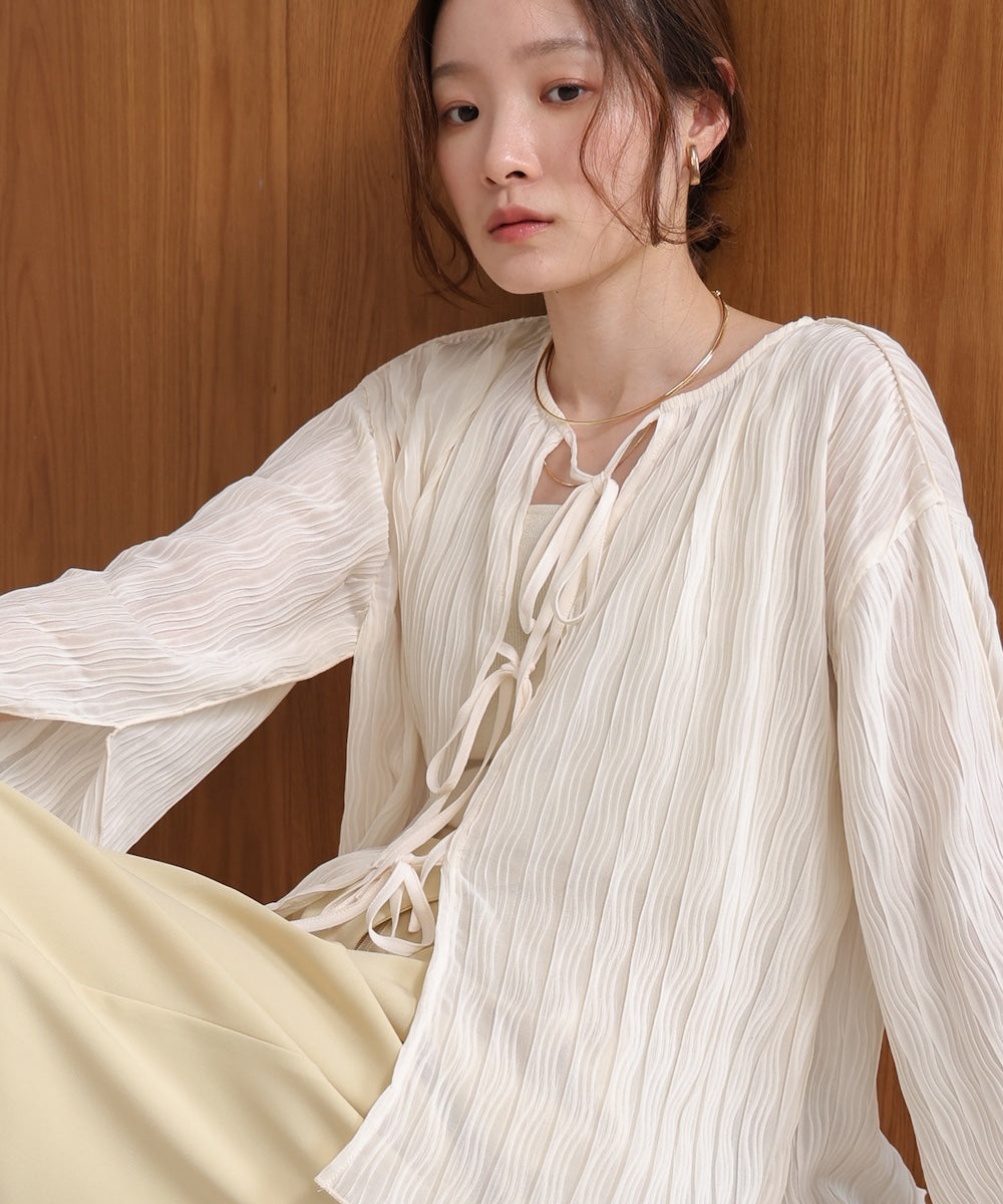 2way wave pleated ribbon blouse