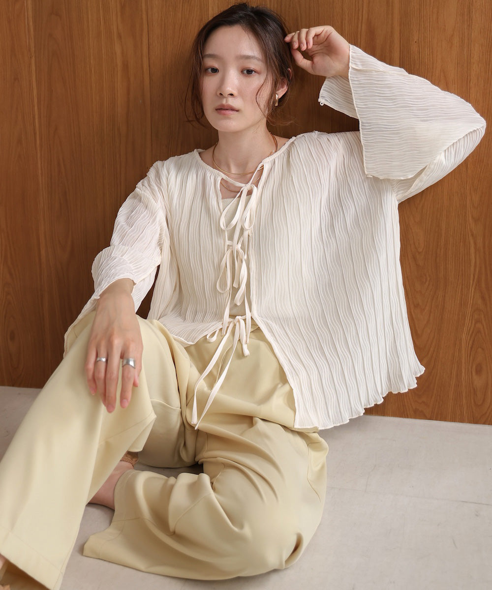 2way wave pleated ribbon blouse