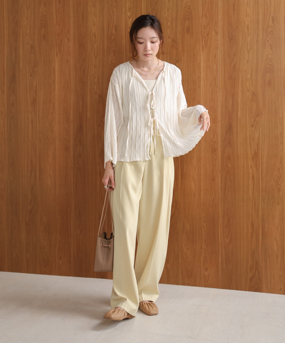 2way wave pleated ribbon blouse