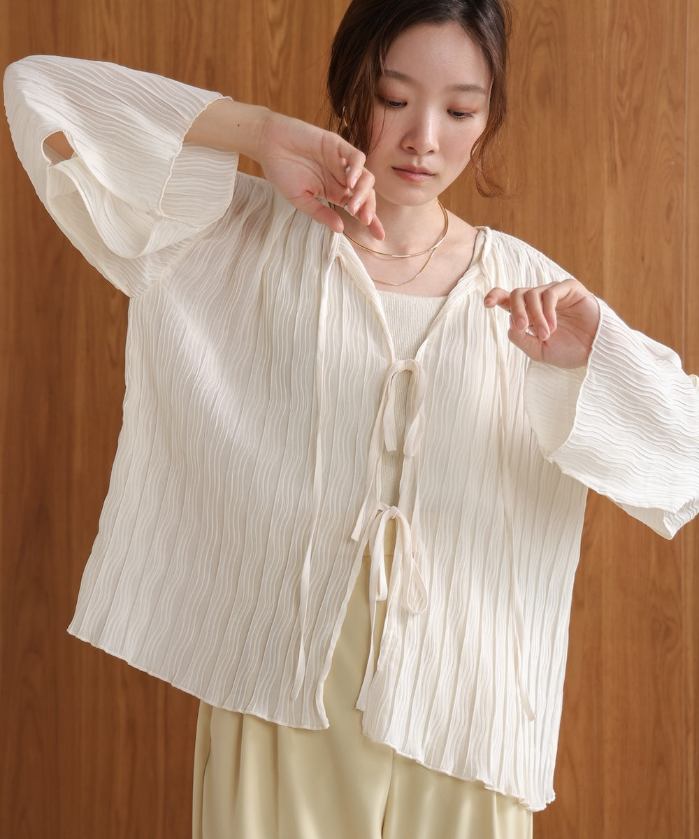 2way wave pleated ribbon blouse