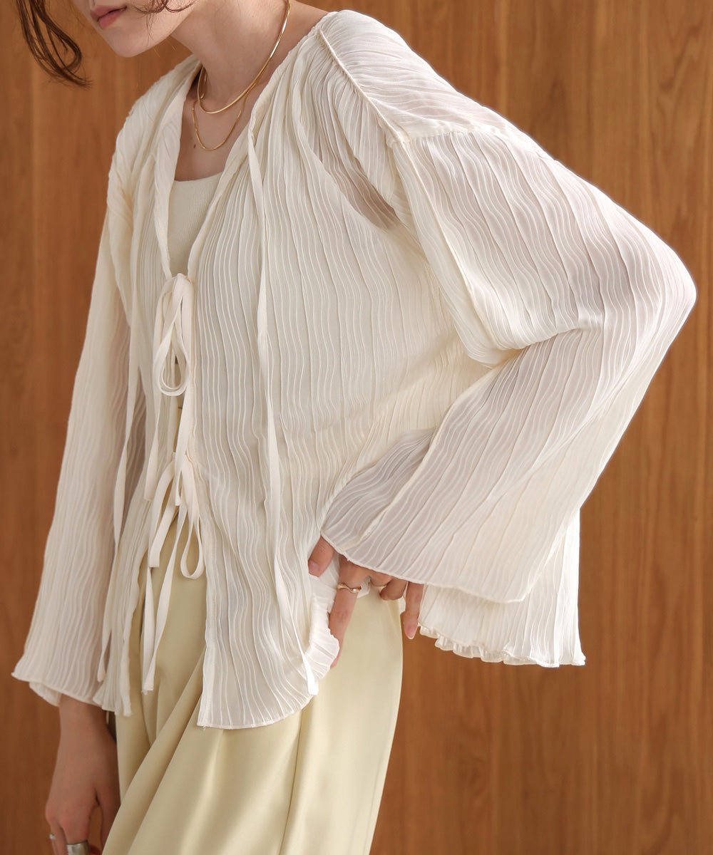2way wave pleated ribbon blouse