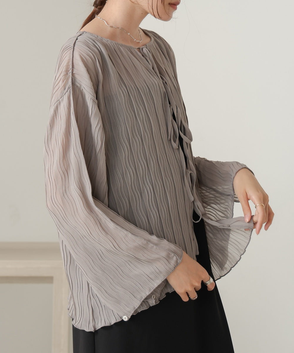 2way wave pleated ribbon blouse