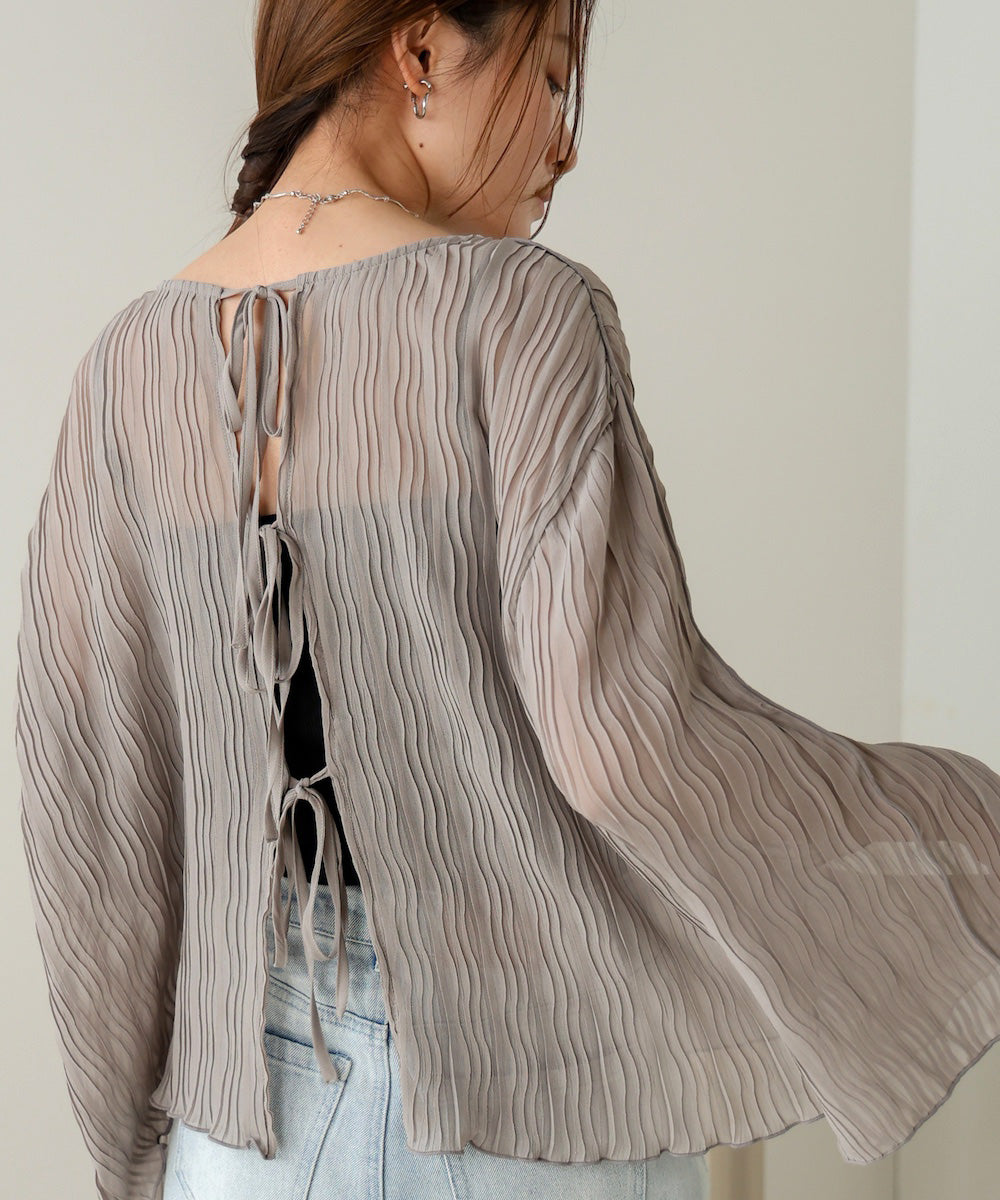 2way wave pleated ribbon blouse