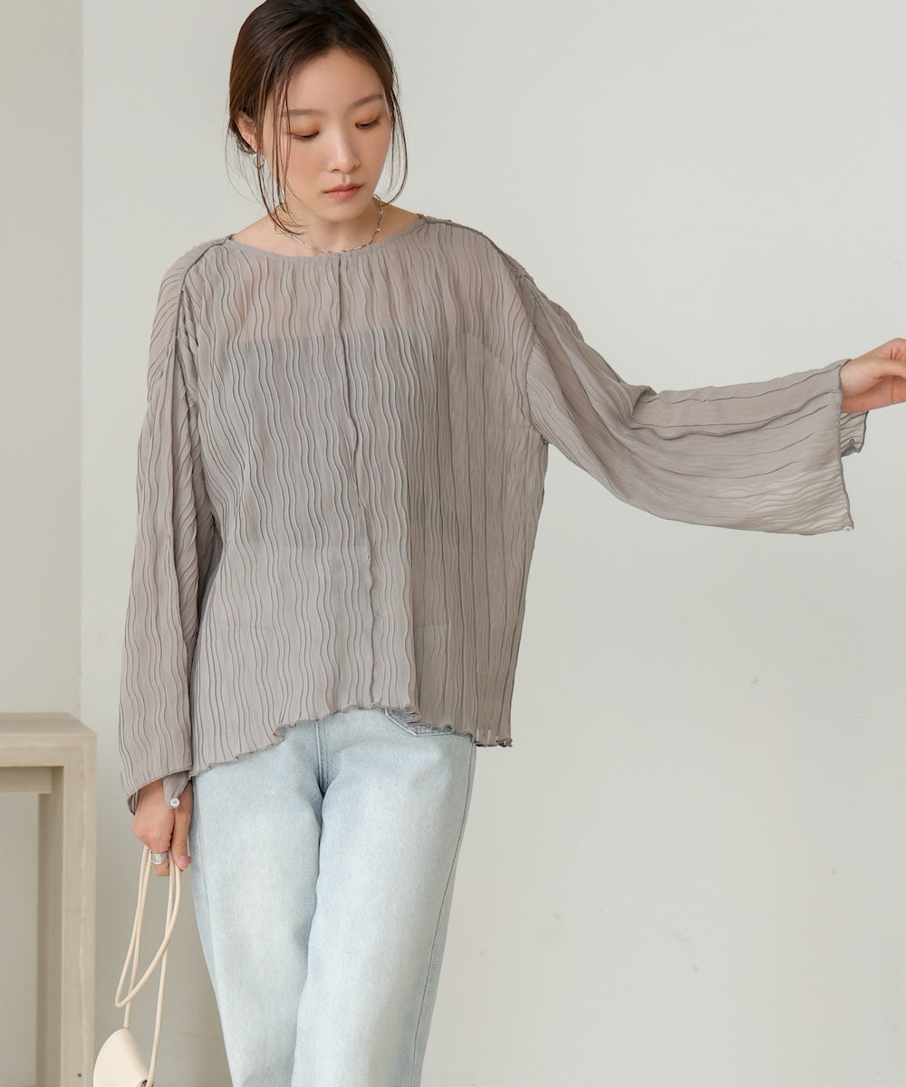 2way wave pleated ribbon blouse