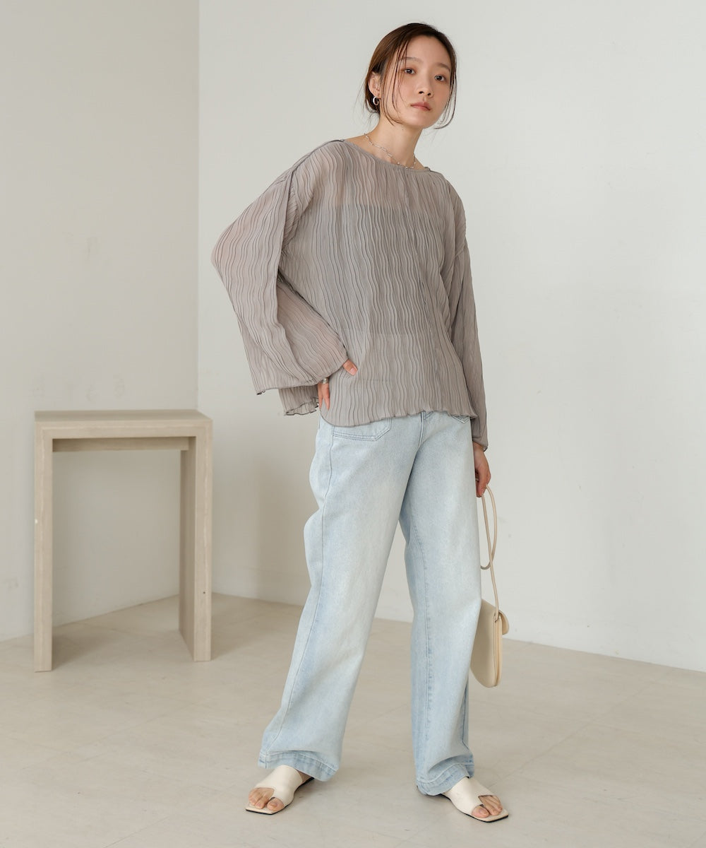 2way wave pleated ribbon blouse