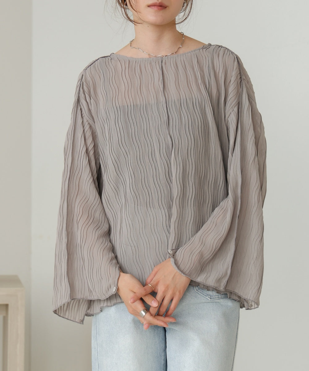 2way wave pleated ribbon blouse