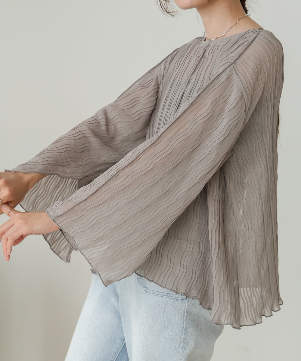 2way wave pleated ribbon blouse