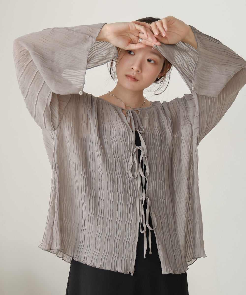 2way wave pleated ribbon blouse