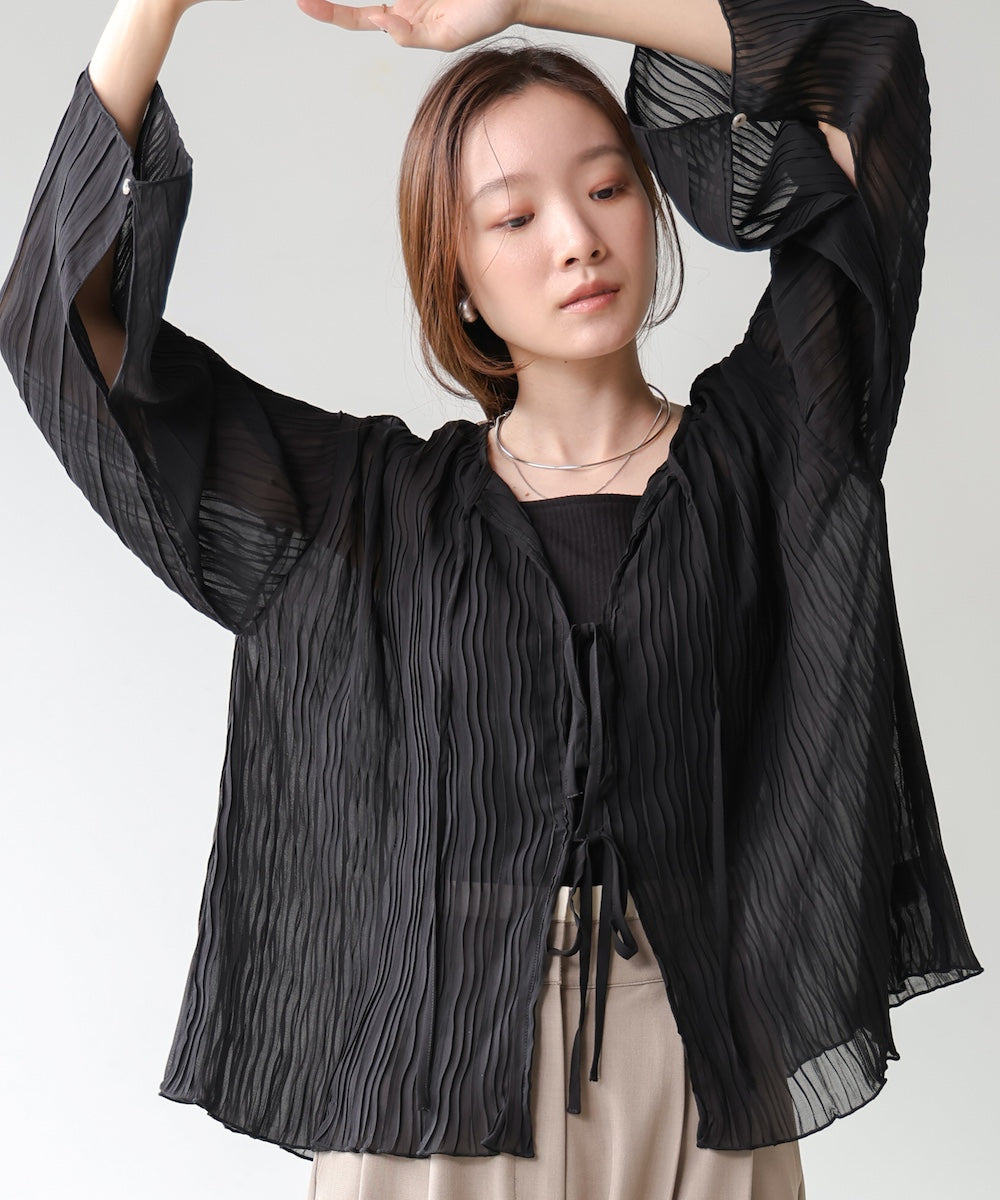 2way wave pleated ribbon blouse