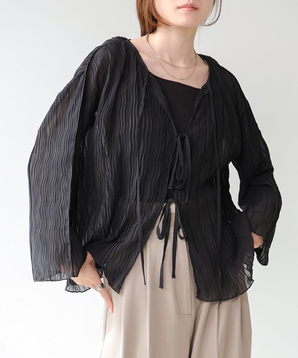 2way wave pleated ribbon blouse