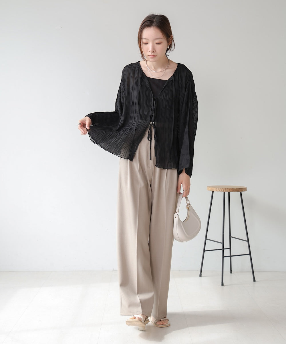 2way wave pleated ribbon blouse