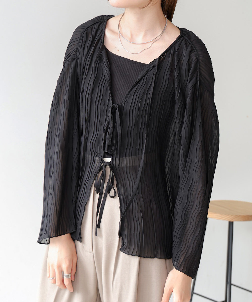 2way wave pleated ribbon blouse