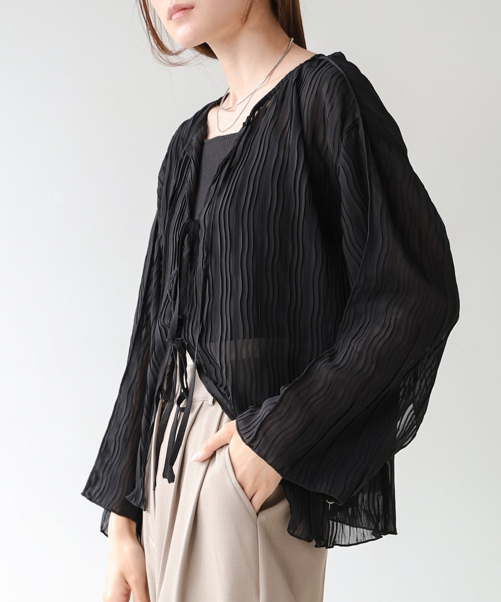 2way wave pleated ribbon blouse
