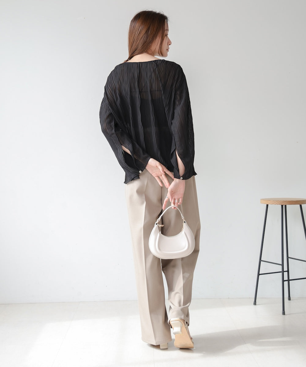 2way wave pleated ribbon blouse