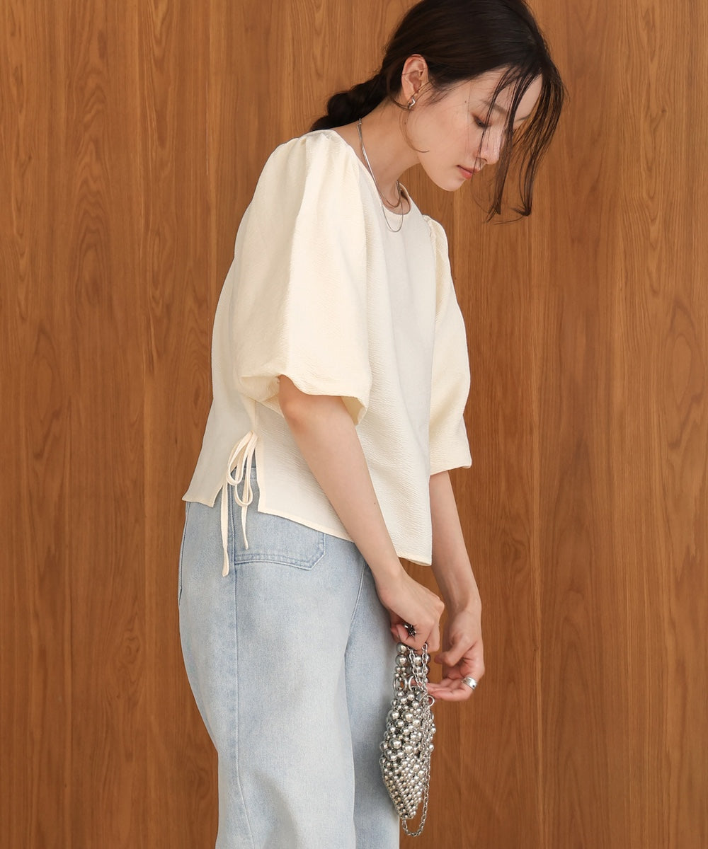 balloon sleeve side ribbon blouse