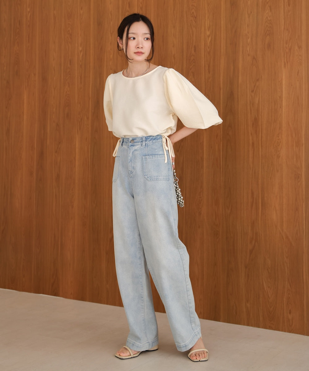 balloon sleeve side ribbon blouse