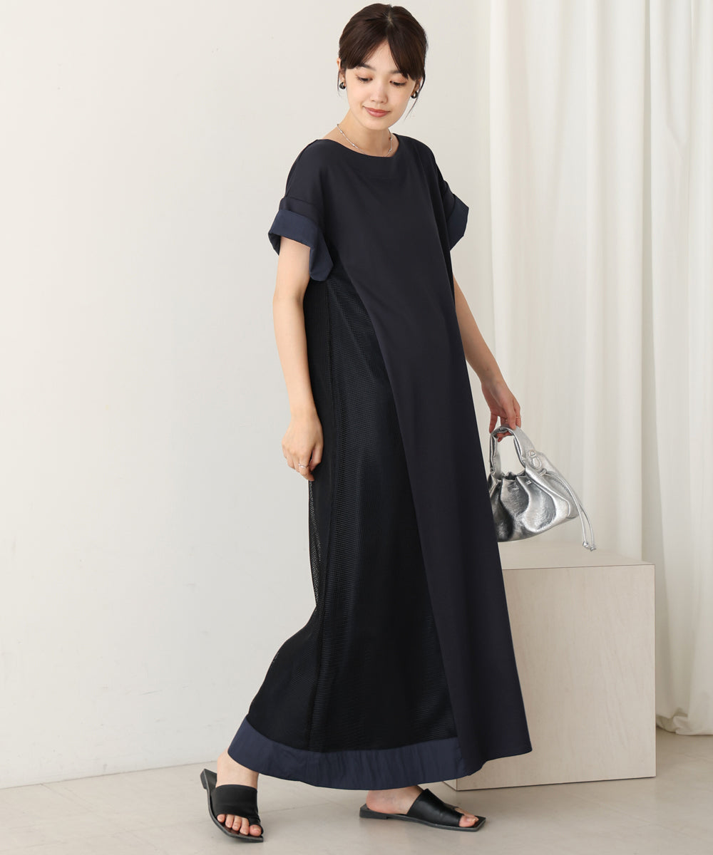 メッシュ切替カットワンピース 