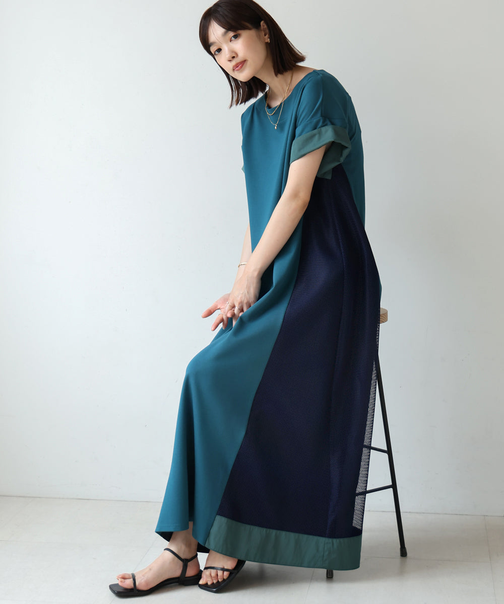 メッシュ切替カットワンピース 