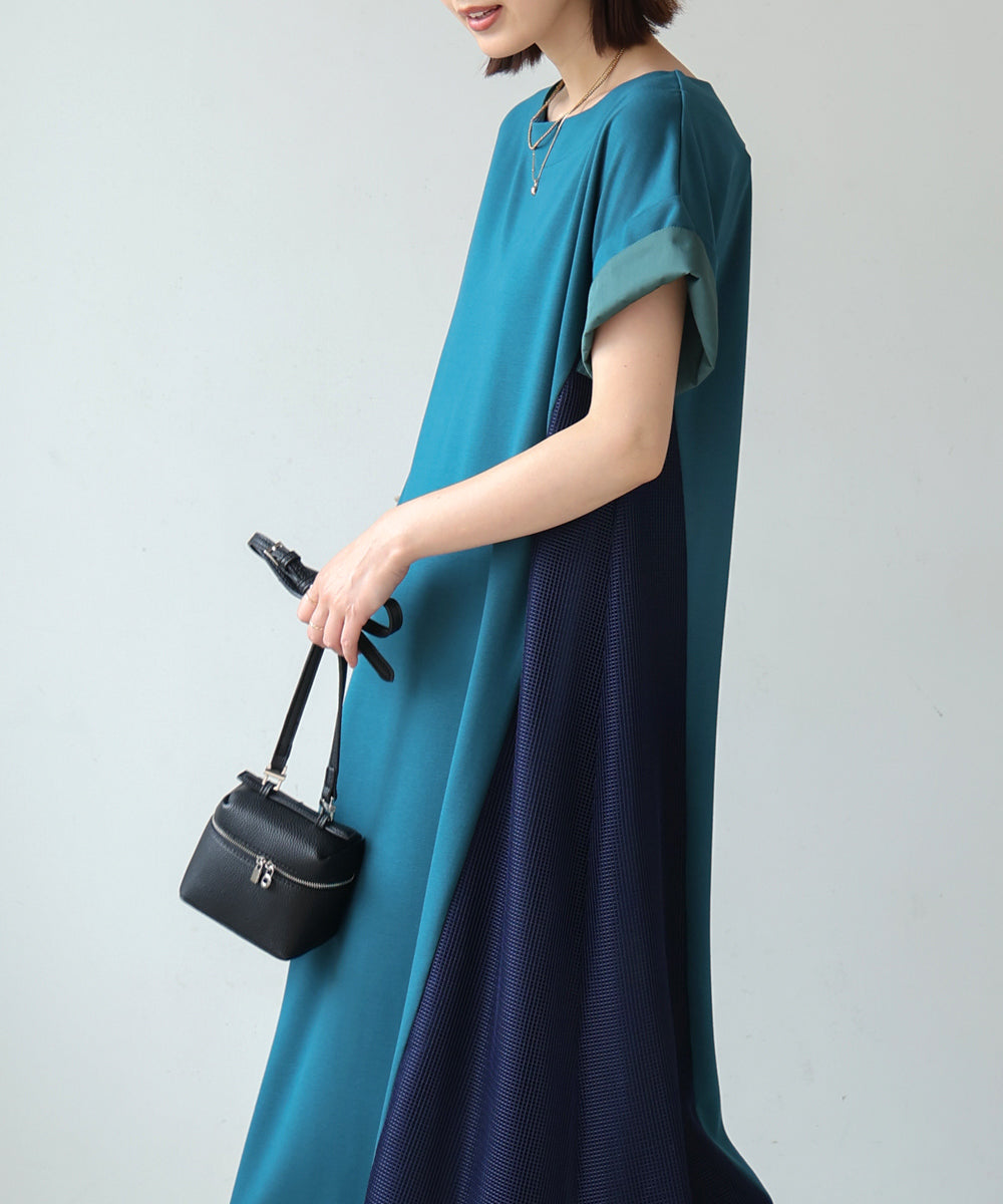 メッシュ切替カットワンピース 