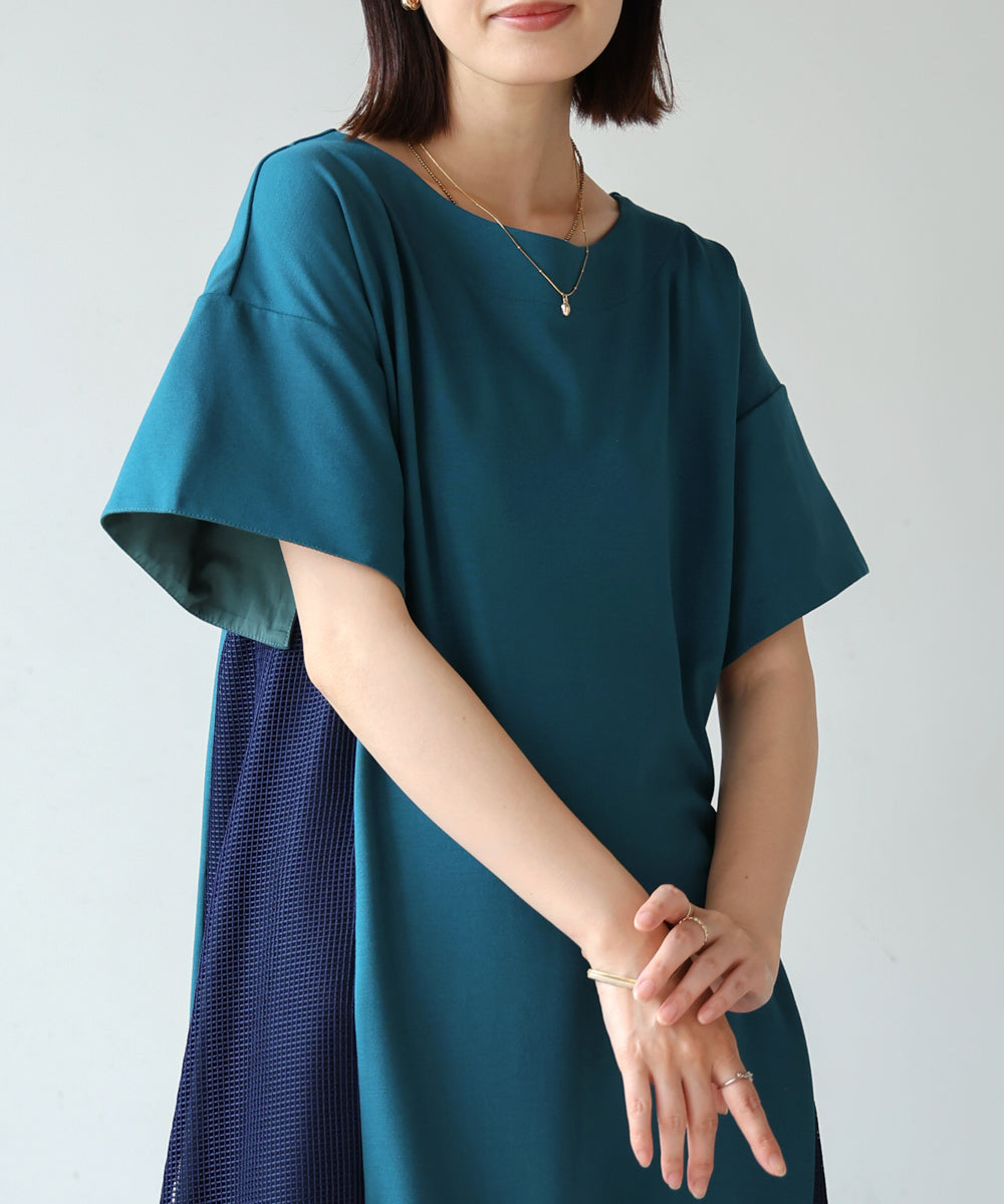 メッシュ切替カットワンピース 